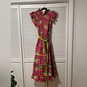 Printfresh Vibrant Pink Maxi Dress with Green Highlights